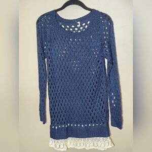 Pol Crochet Lace Detail Preppy Boho Minimalist Slow Fashion Sweater, Large